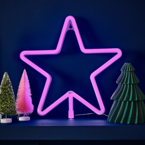 Neonlamp ster roze Merry and Bright Ginger Ray
