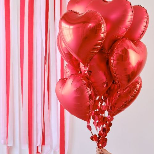Folieballonnen hart rood met hartjes lint (12st) Be Mine Ginger Ray