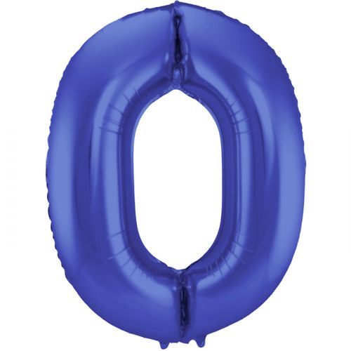 86cm Folieballon Metallic Mat Cijfer 0 Blauw