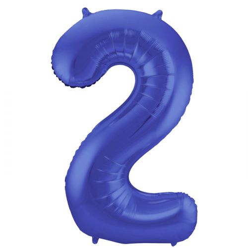 86cm Folieballon Metallic Mat Cijfer 2 Blauw