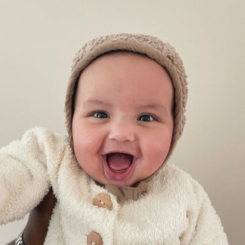Babymuts Bonnet Teddy taupe (0-6 maanden) Ilmaha