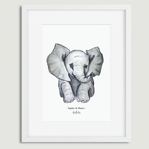 Aquarel poster olifant illustratie door Sophie de Ruiter