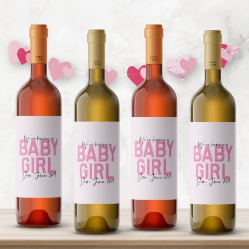 Wijnfles etiketten gender reveal baby girl