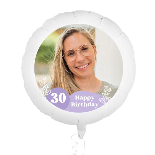 Folieballon met foto verjaardag lila