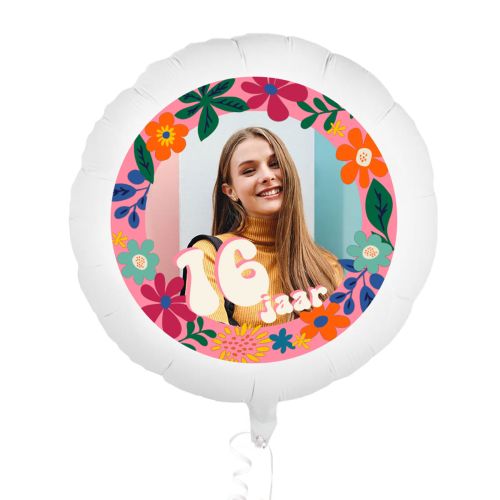 Folieballon met foto verjaardag groovy flowers