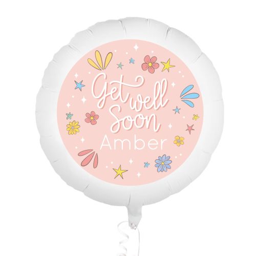 Folieballon beterschap get well soon bloemetjes