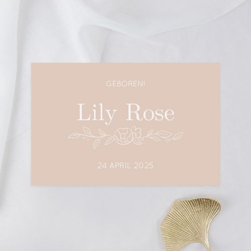Geboortekaart lily rose liggend enkel