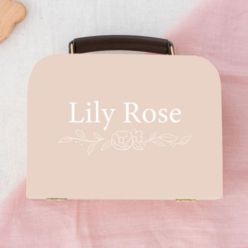 Houten koffertje met print lily rose