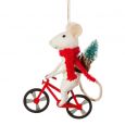 Kersthanger muis op fiets vilt Sass & Belle