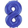 Folieballon cijfer 8 Metallic Mat blauw 86cm