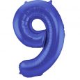 Folieballon Metallic Mat cijfer 9 blauw 86cm