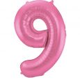 Folieballon cijfer 9 Metallic Mat roze 86cm
