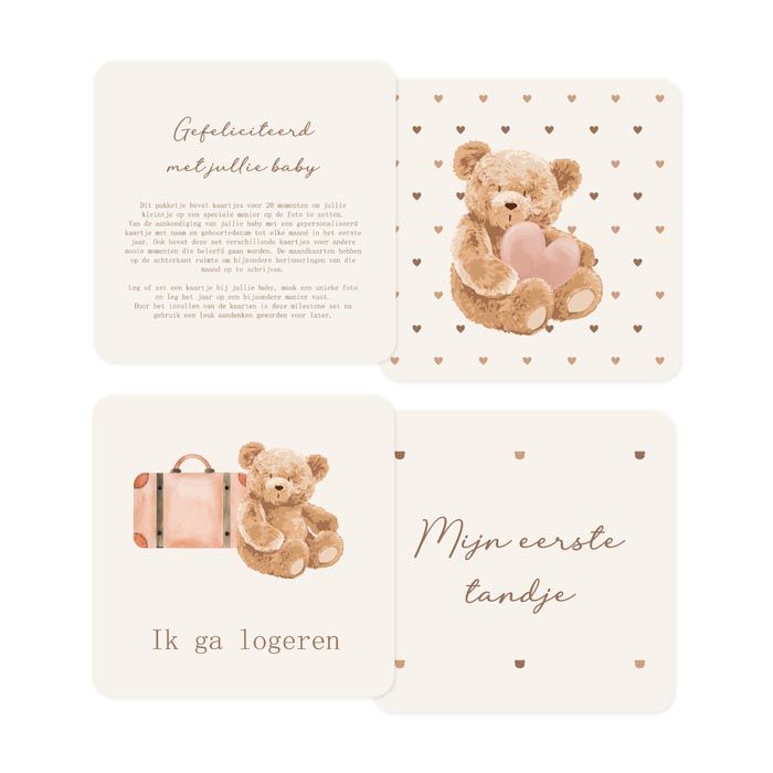 Milestone kaarten baby 1e jaar teddy bear