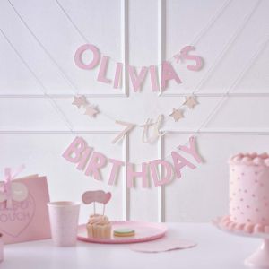 Personaliseerbare verjaardagsslinger roze Pamper Party