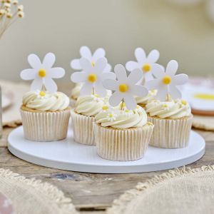 Cupcake prikkers madeliefjes Ditsy Daisy Ginger Ray (12st)