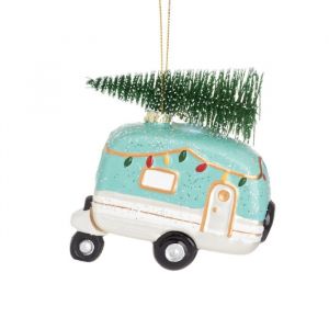 Kersthanger caravan met kerstboom