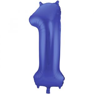 86cm Folieballon Metallic Mat Cijfer 1 Blauw