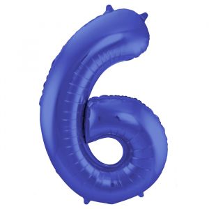 86cm Folieballon Metallic Mat Cijfer 6 Blauw