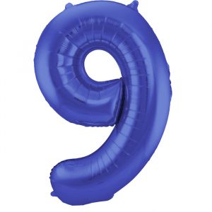 86cm Folieballon Metallic Mat Cijfer 9 Blauw