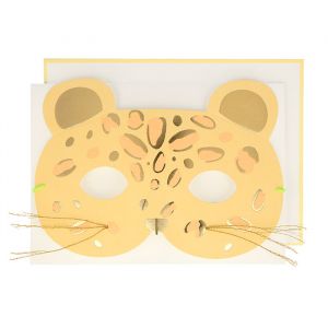 Wenskaart luipaard met maskertje Meri Meri