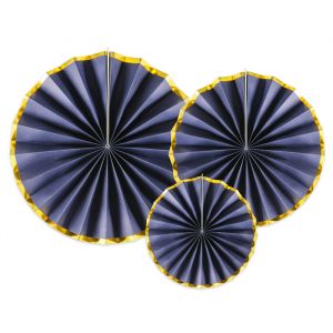 Paper fans donkerblauw-goud (3st)