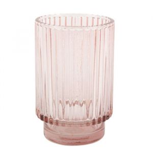 Waxinelichthouder rookglas oud roze 13x8,5 cm
