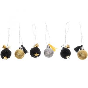 Kerstballen pompons goud & zilver mix (6st)