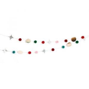 Kerstslinger sterren en pompons rood