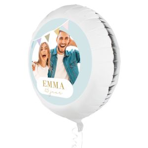 Folieballon met foto verjaardag vlaggetje pastel