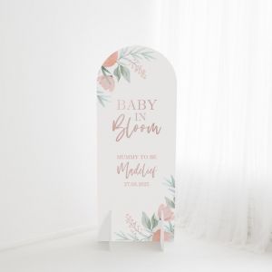 Welkomstbord babyshower staand halfrond Baby in bloom